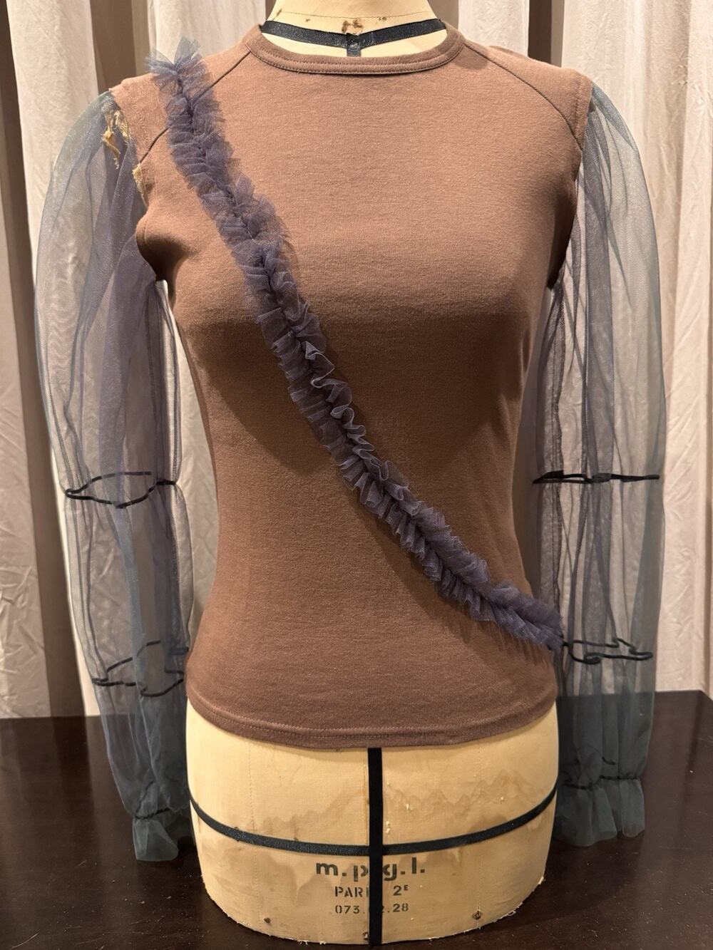 Vintage Y2K Cotton Top With Mesh Sleeves And Ruffle Unworn! S/M